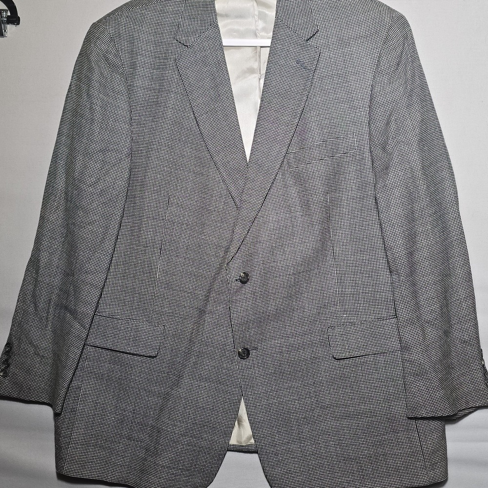 VTG Hart Schaffner Marx 48R Men's Blazer Made in USA Black Cream Micro‎ Dot Wool